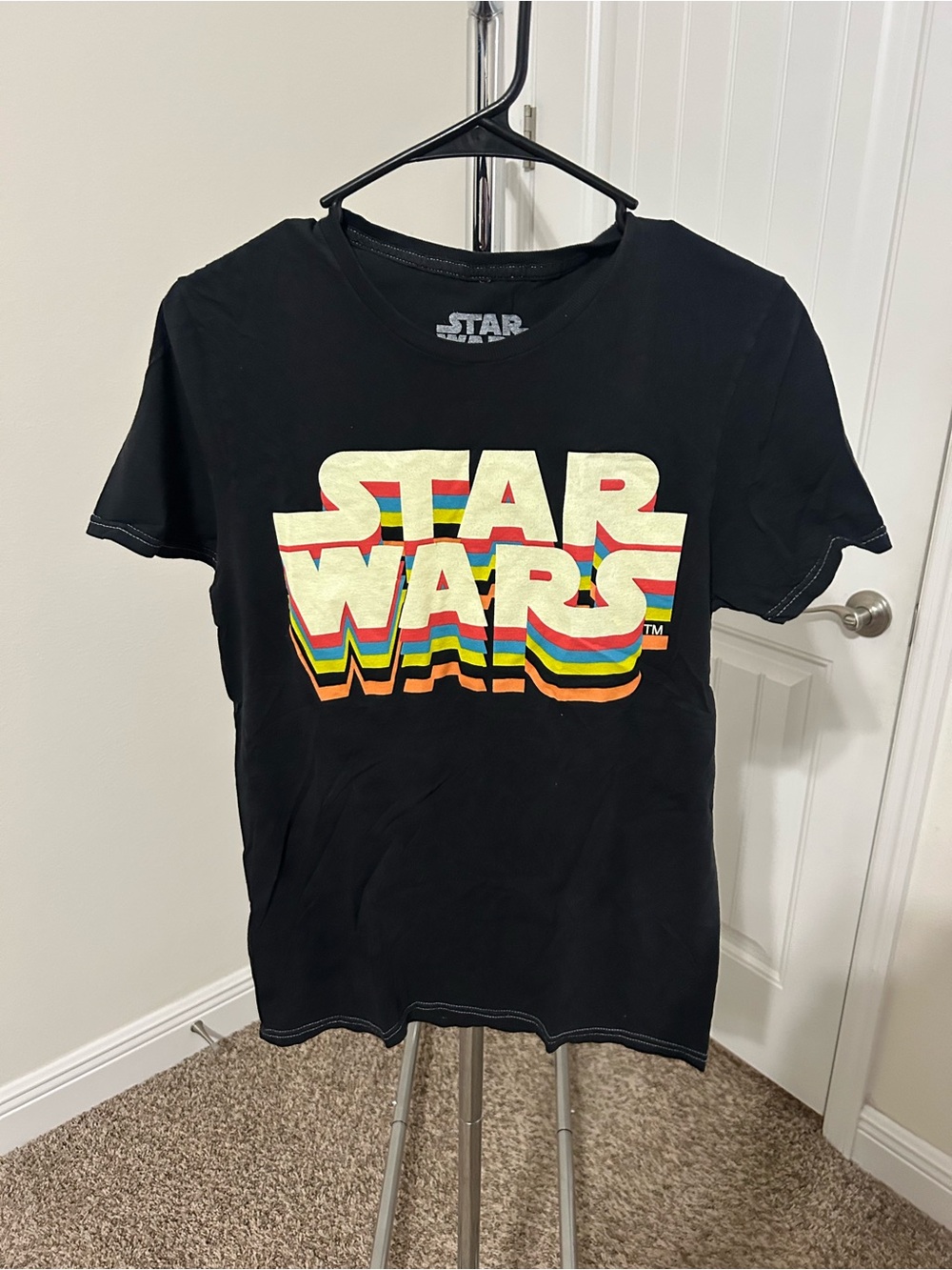 Star Wars Black Tee with Retro Multicolor Layered Logo